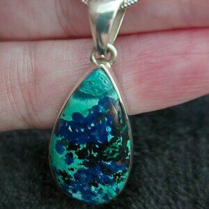 Sterling Silver Shattuckite Pendant - Gemstone Jewelry - Green/Blue
